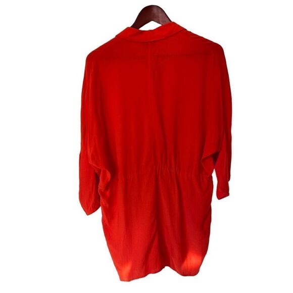 NWT NEW TopShop Petite Tie Waist 3/4 Sleeve Solid Vibrant Orange Tunic Size 0 - Picture 5 of 11